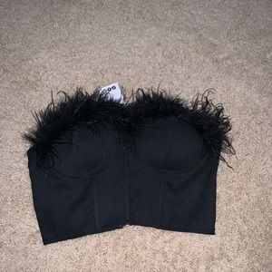 Black Feather Cropped Top